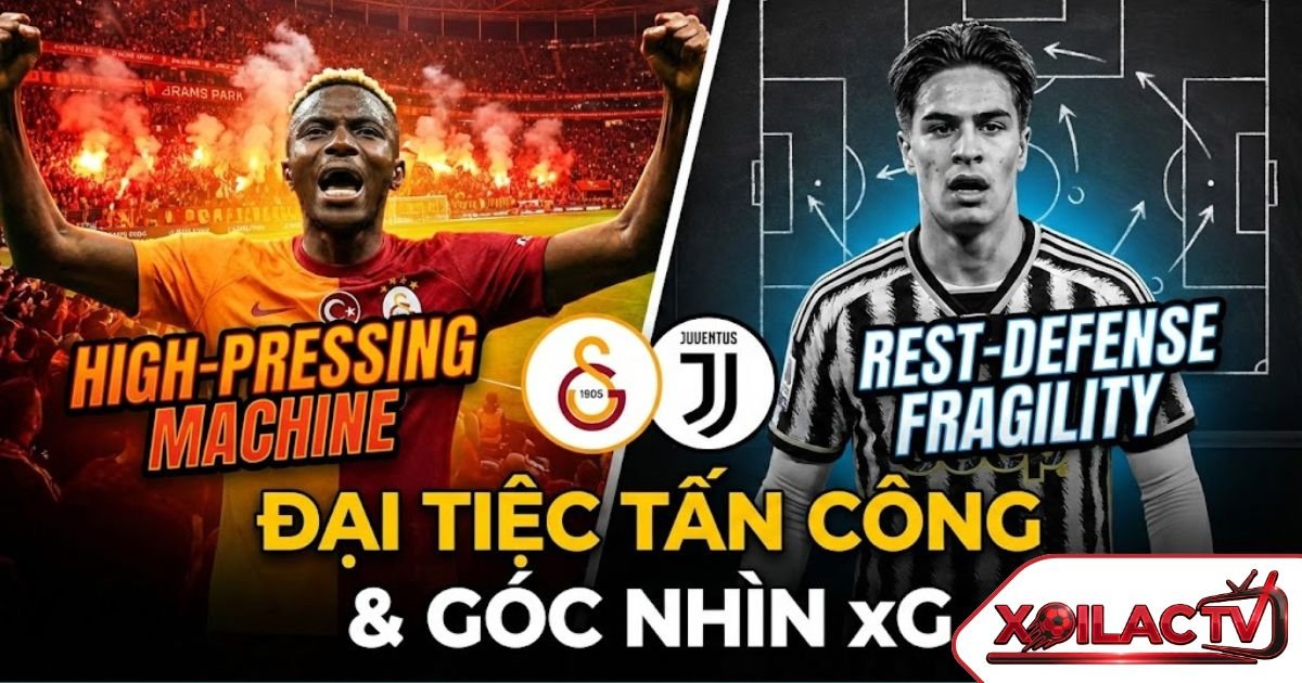 Poster nhận định Galatasaray vs Juventus Cúp C1: Đối đầu giữa Victor Osimhen và Kenan Yildiz cùng phân tích dữ liệu xG trên Xoilac TV