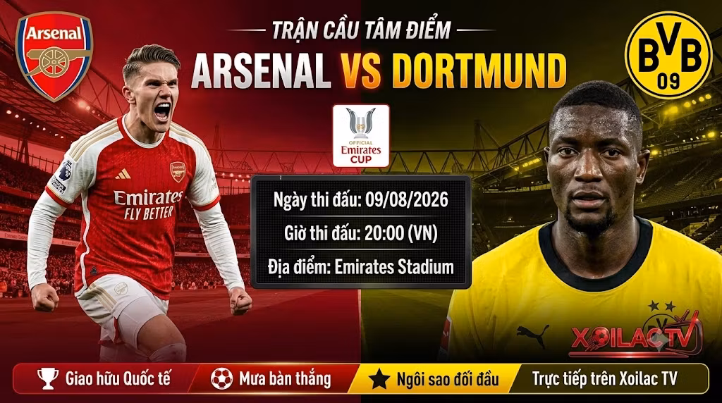 Nhận định Arsenal vs Dortmund (20h00, 9/8): Pháo Đài Gầm Vang, Rượt Đuổi Rực Lửa